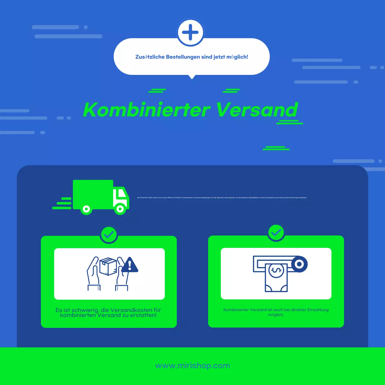 Fördern Sie blaue moderne Versandanweisungen