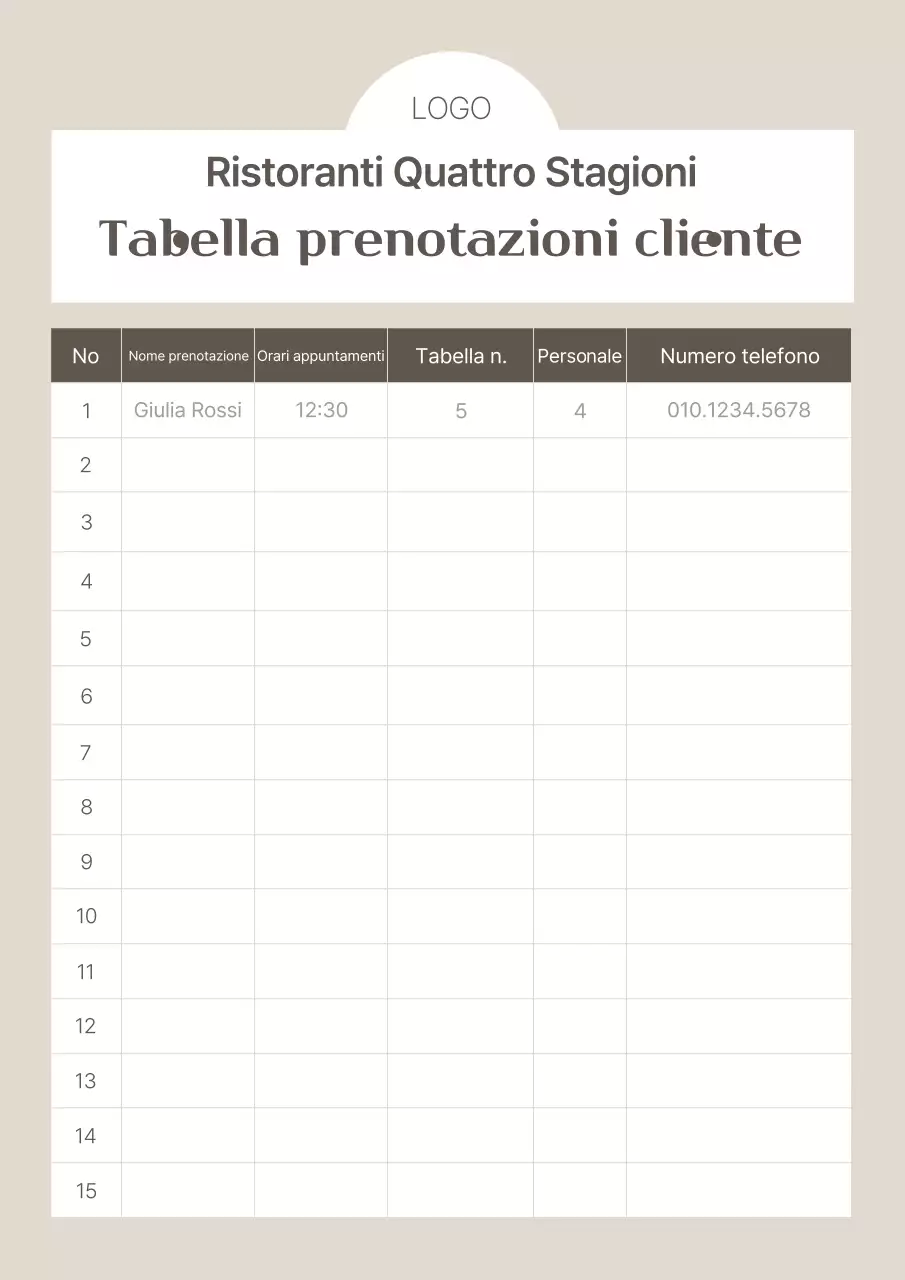 Guida al tavolo di prenotazione predefinito beige