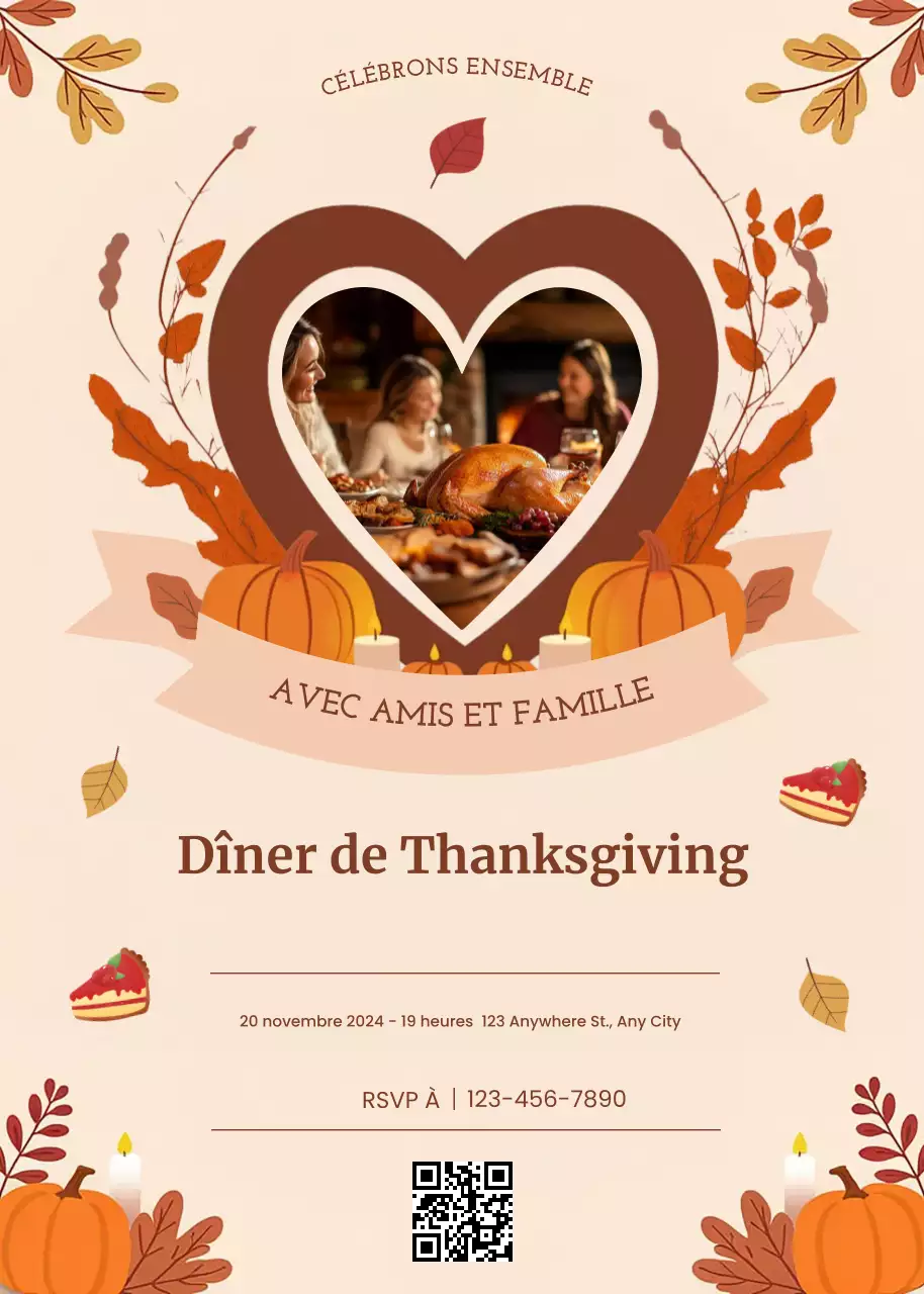 Invitation au dîner de Thanksgiving en marron