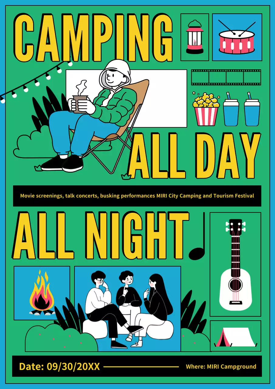 Poster sự kiện cắm trại Green Retro