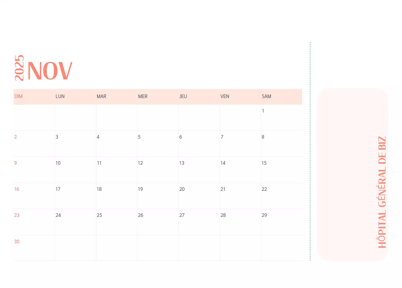 Calendrier hospitalier dans un cadre photo vert