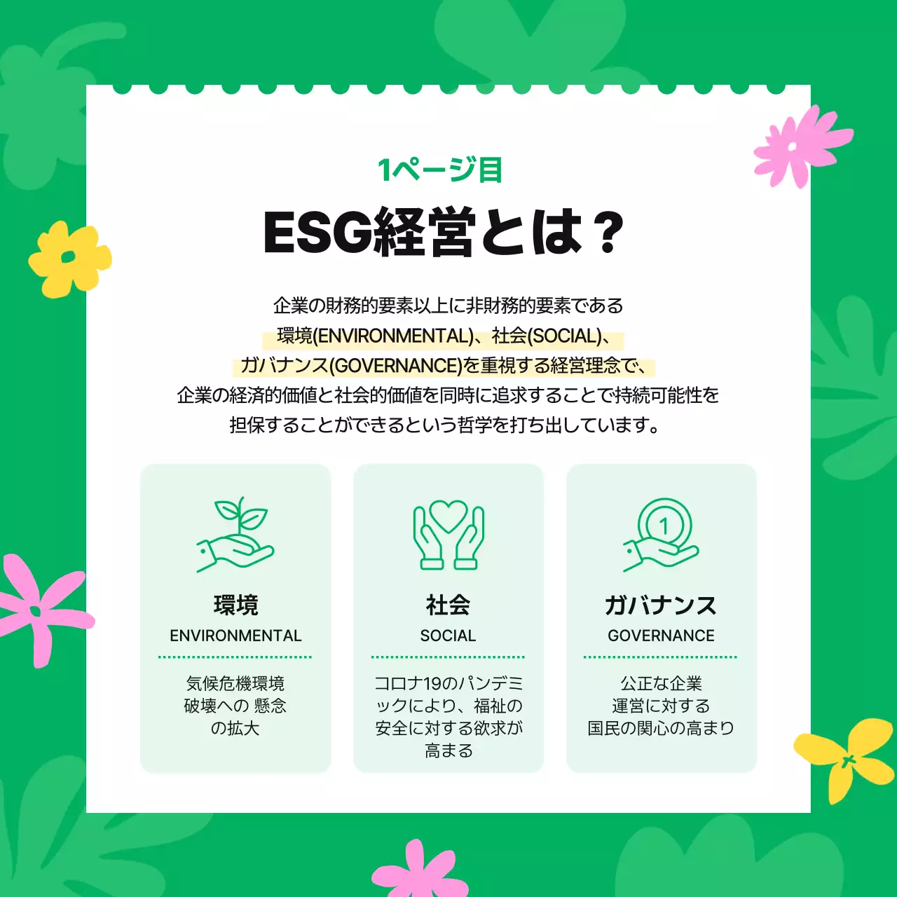 緑 シンプル ビジネス パンフレット Instagram カルーセル