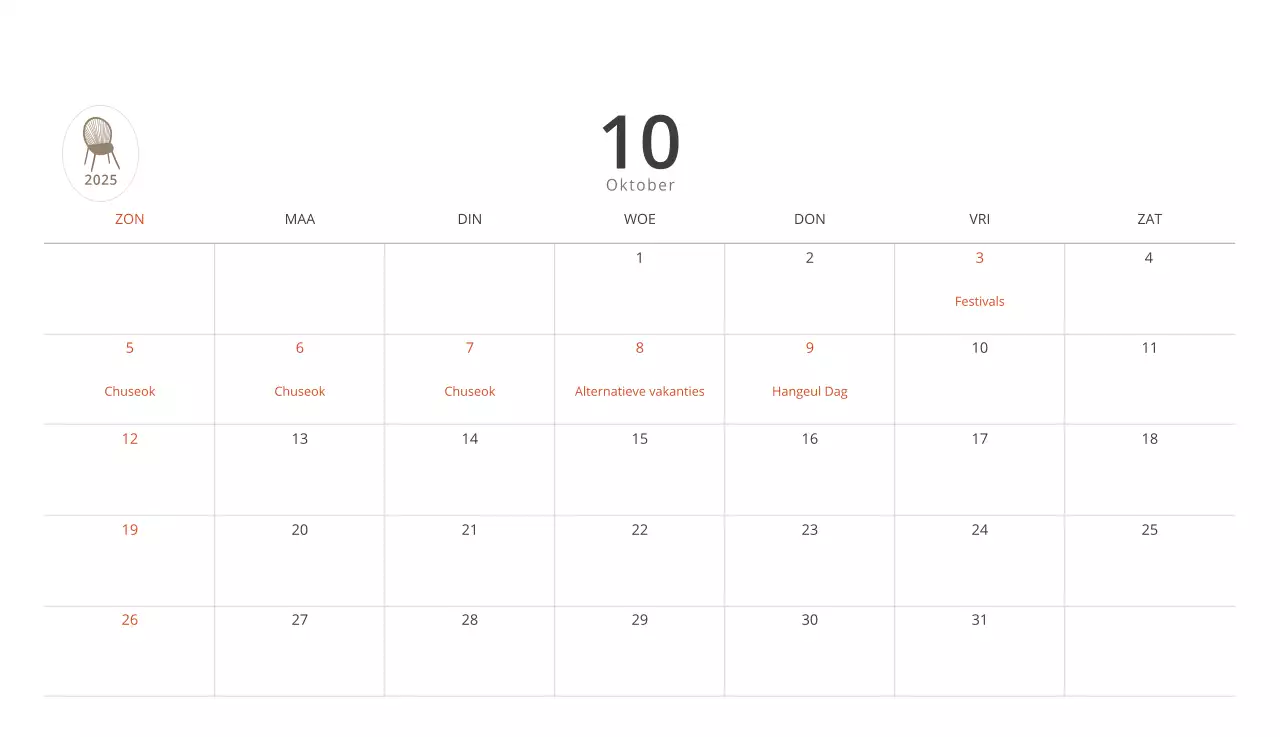 Beige minimalistische interieurkalender