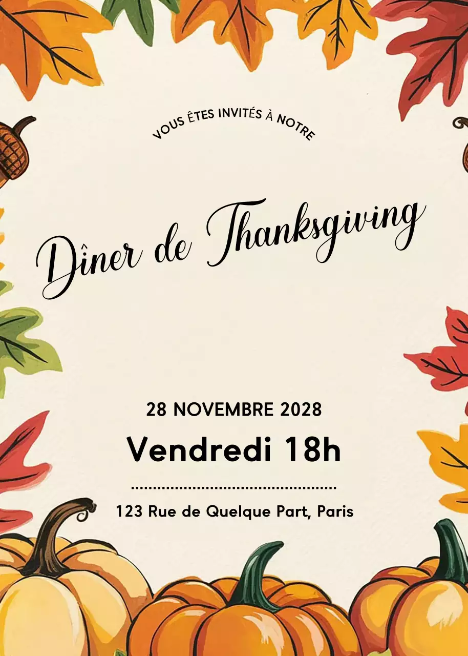 invitation traditionnelle orange pour Thanksgiving