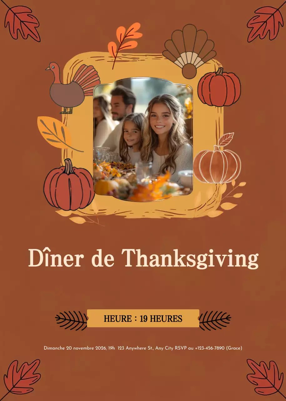 Invitation traditionnelle marron pour Thanksgiving