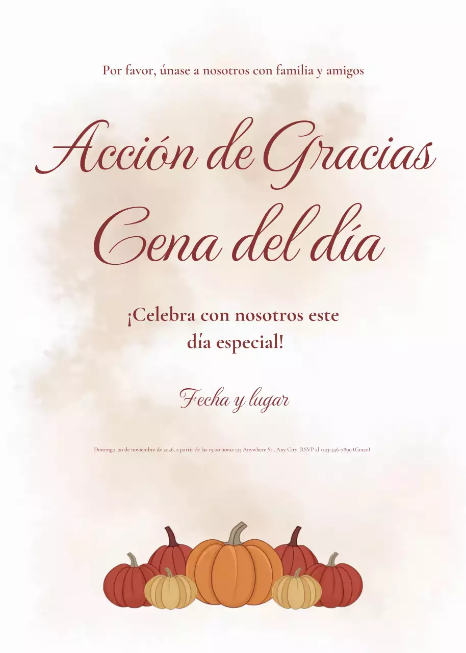 Elegante invitación en crema para la cena de Acción de Gracias