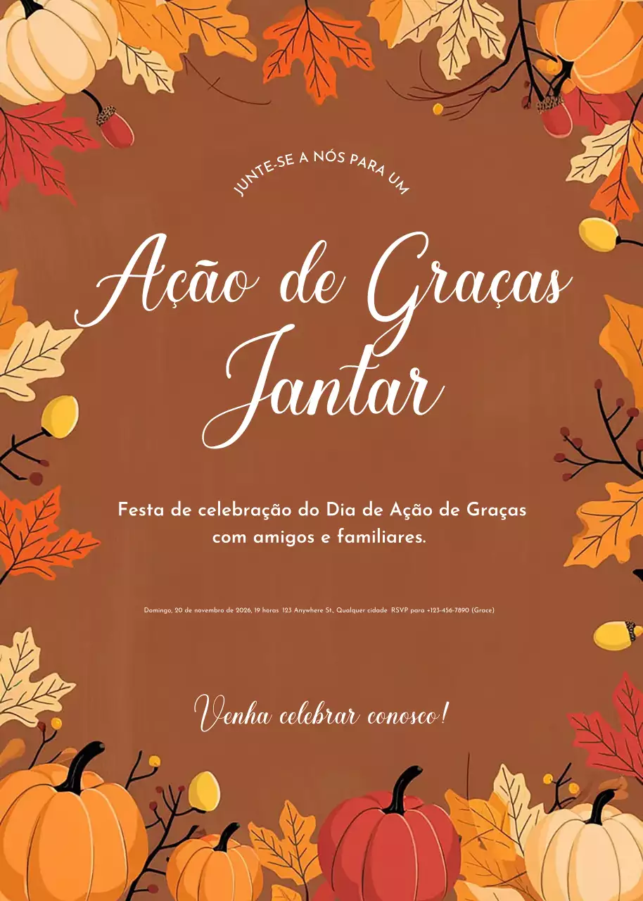 Convite de Ação de Graças rústico castanho