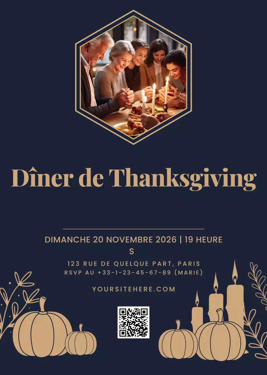 Invitation à dîner de Thanksgiving classique marine