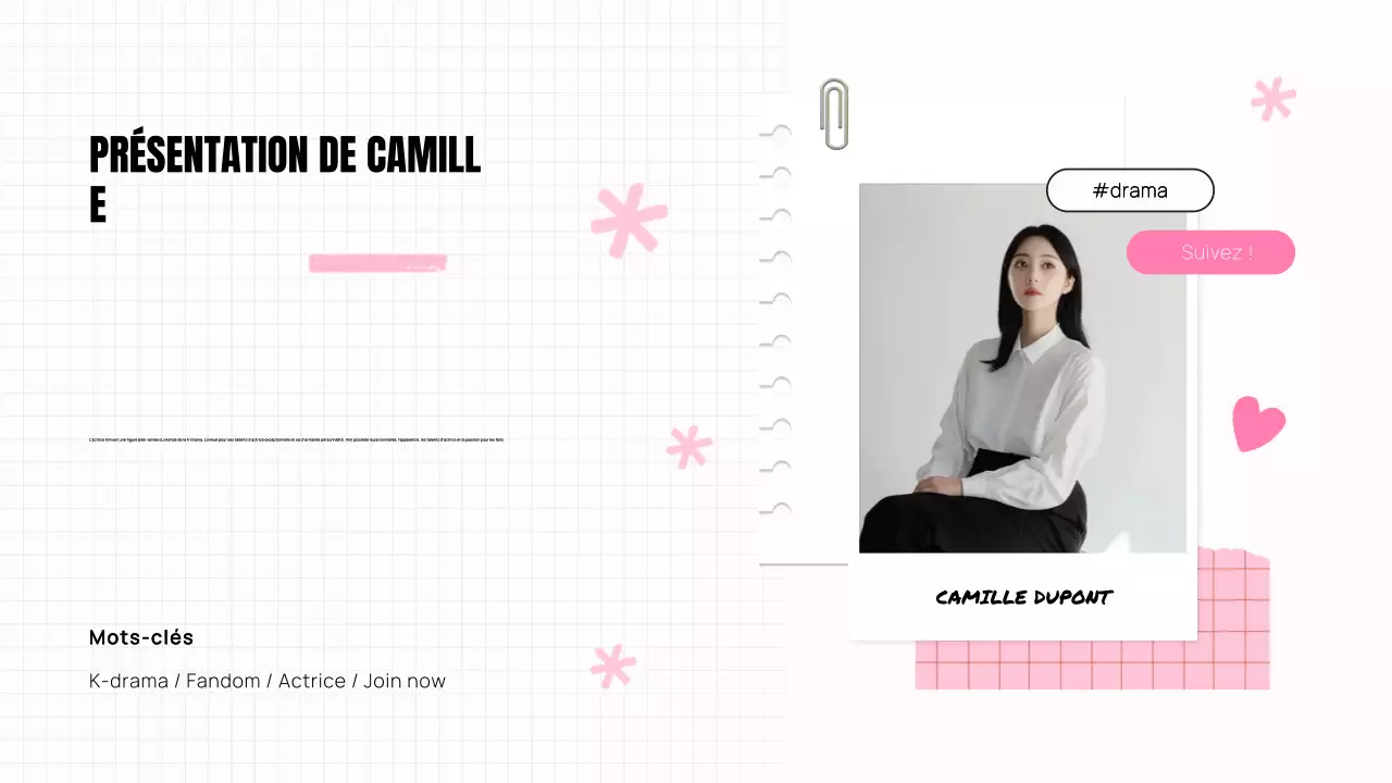 ESTHÉTIQUE BRANCHÉE STYLISÉE K-DRAMA PITCH DECK PRÉSENTATION DE L'ACTRICE