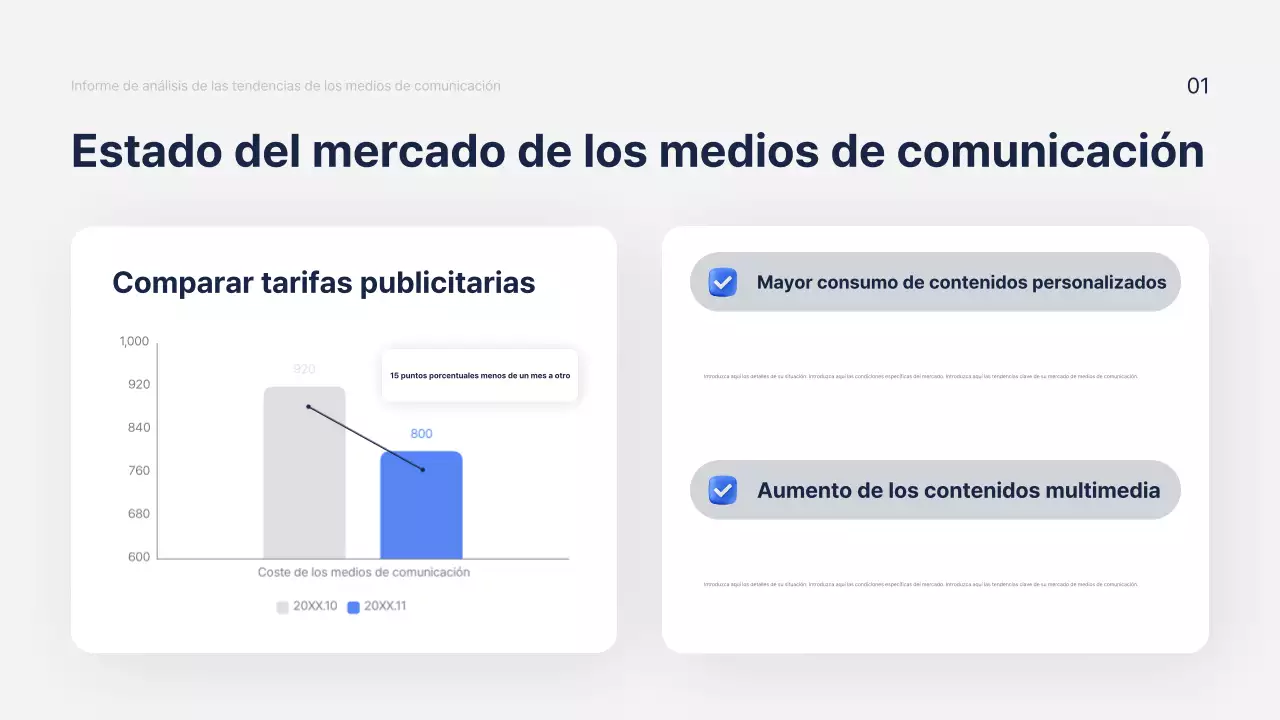 Informe moderno de análisis de marketing en azul marino
