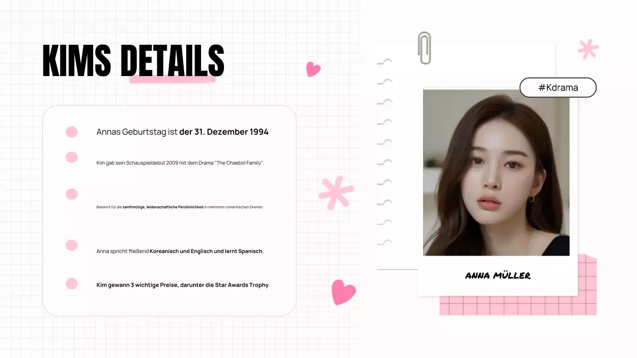 TRENDY ÄSTHETISCH STILVOLL K-DRAMA PITCH DECK SCHAUSPIELERIN PRÄSENTATION