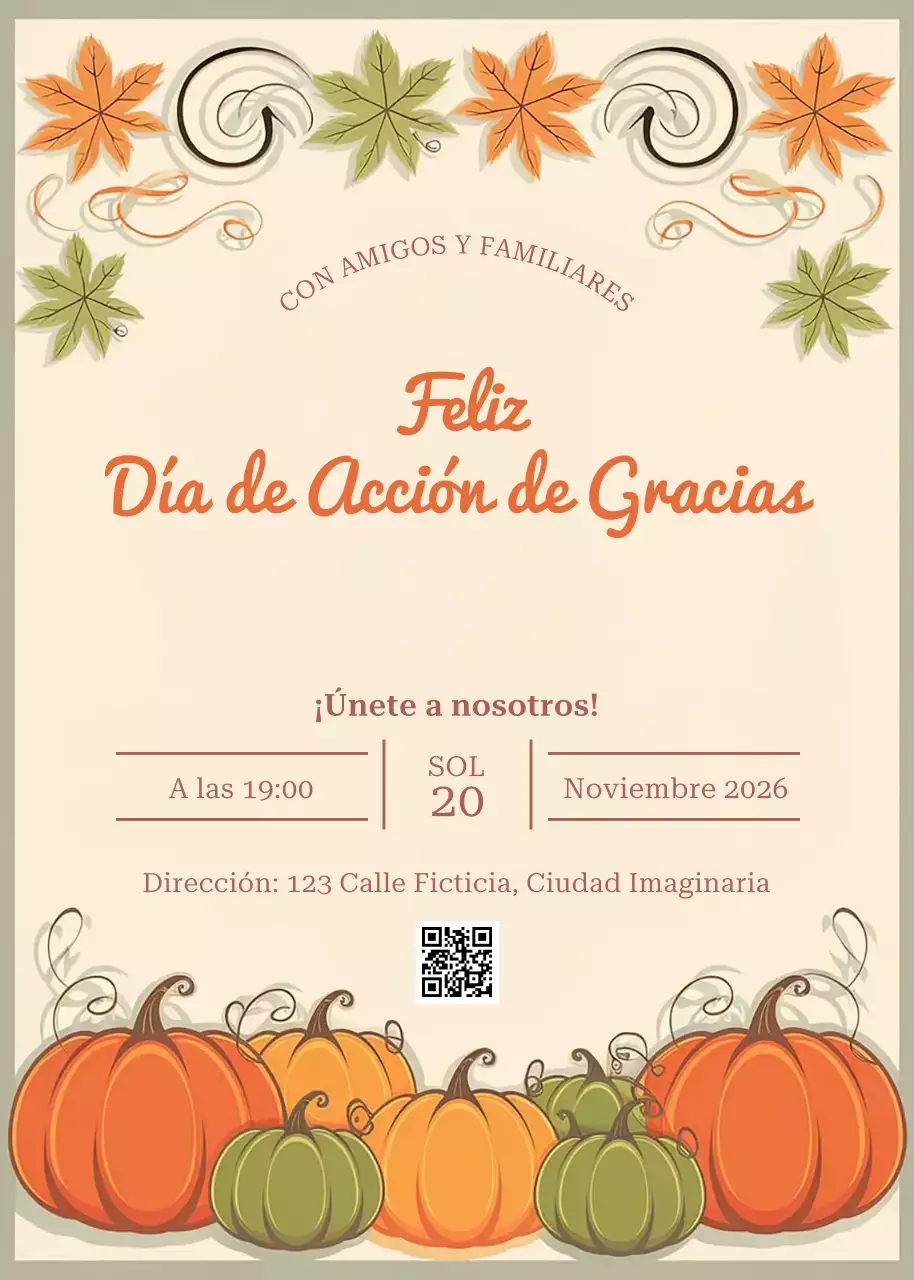 Naranja Invitación tradicional de Acción de Gracias
