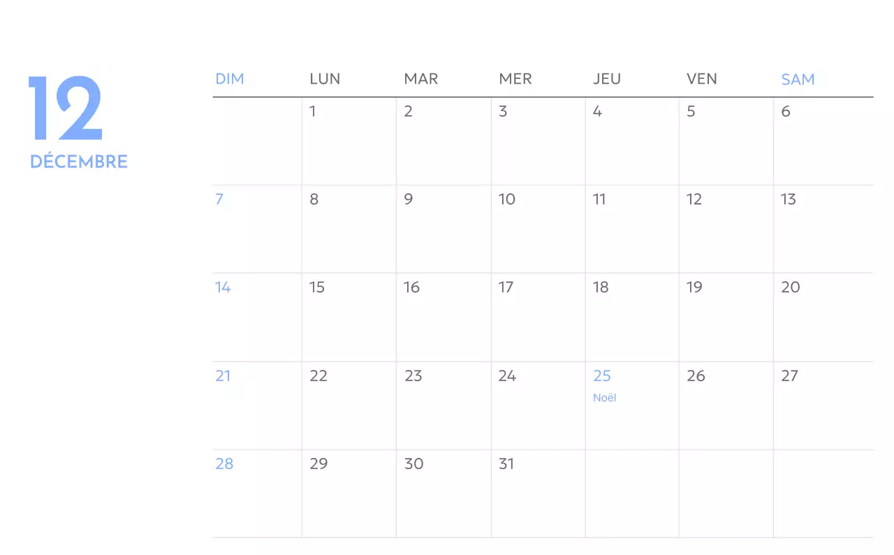 Calendrier photo de suivi des objectifs avec une touche de bleu