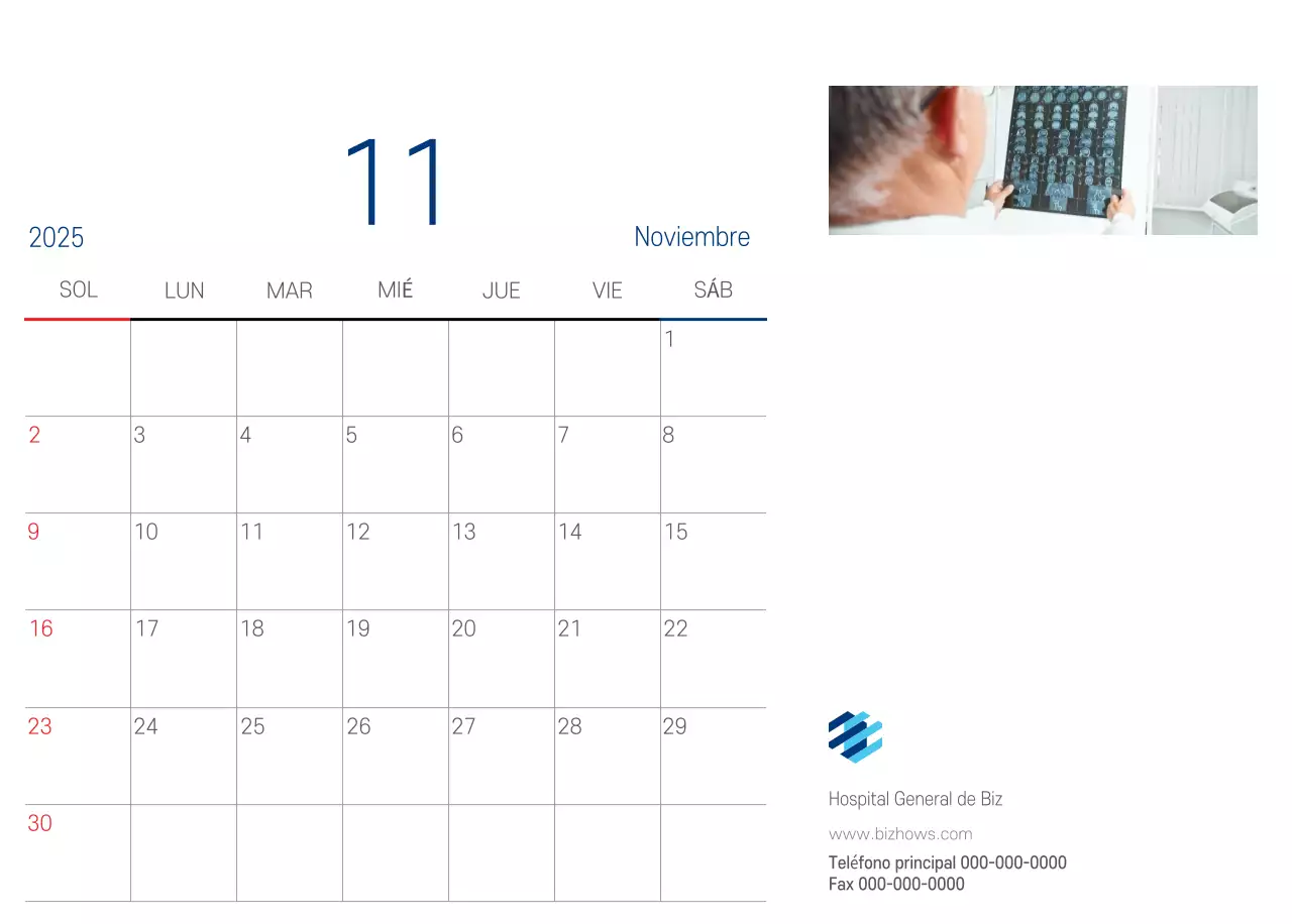 Calendario Promocional Hospital Navy White Simple