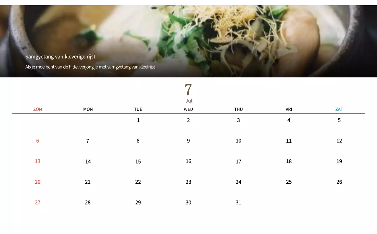 Beige Traditionele Eetkalender