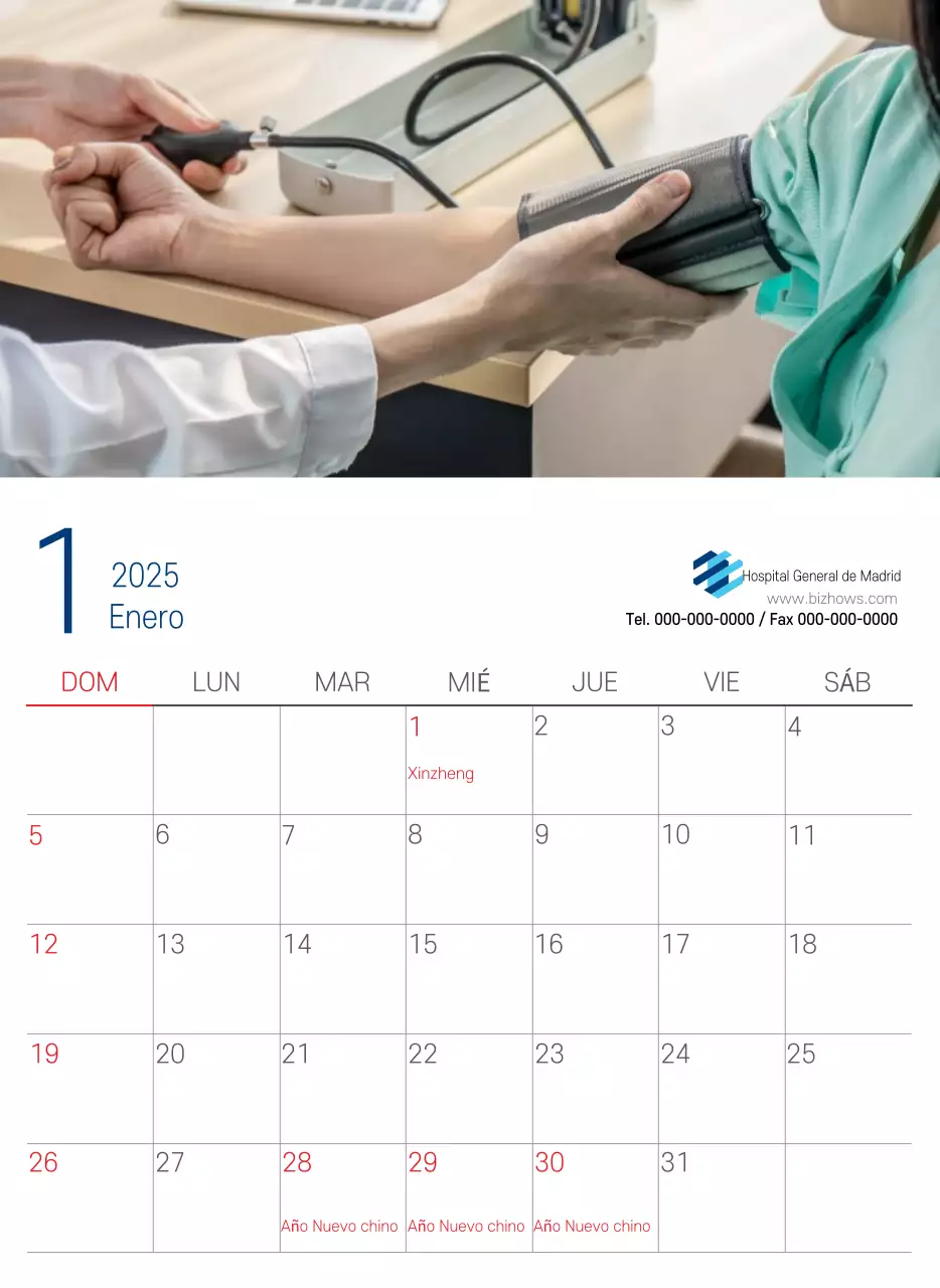 Calendario promocional Hospital Navy White Simple