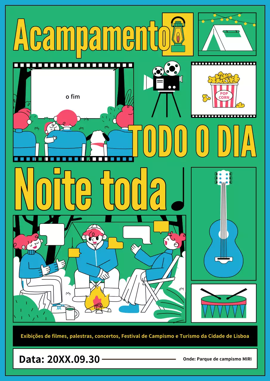 Promover um festival de campismo verde e colorido