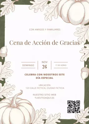 Invitación verde y blanca a una cena de Acción de Gracias