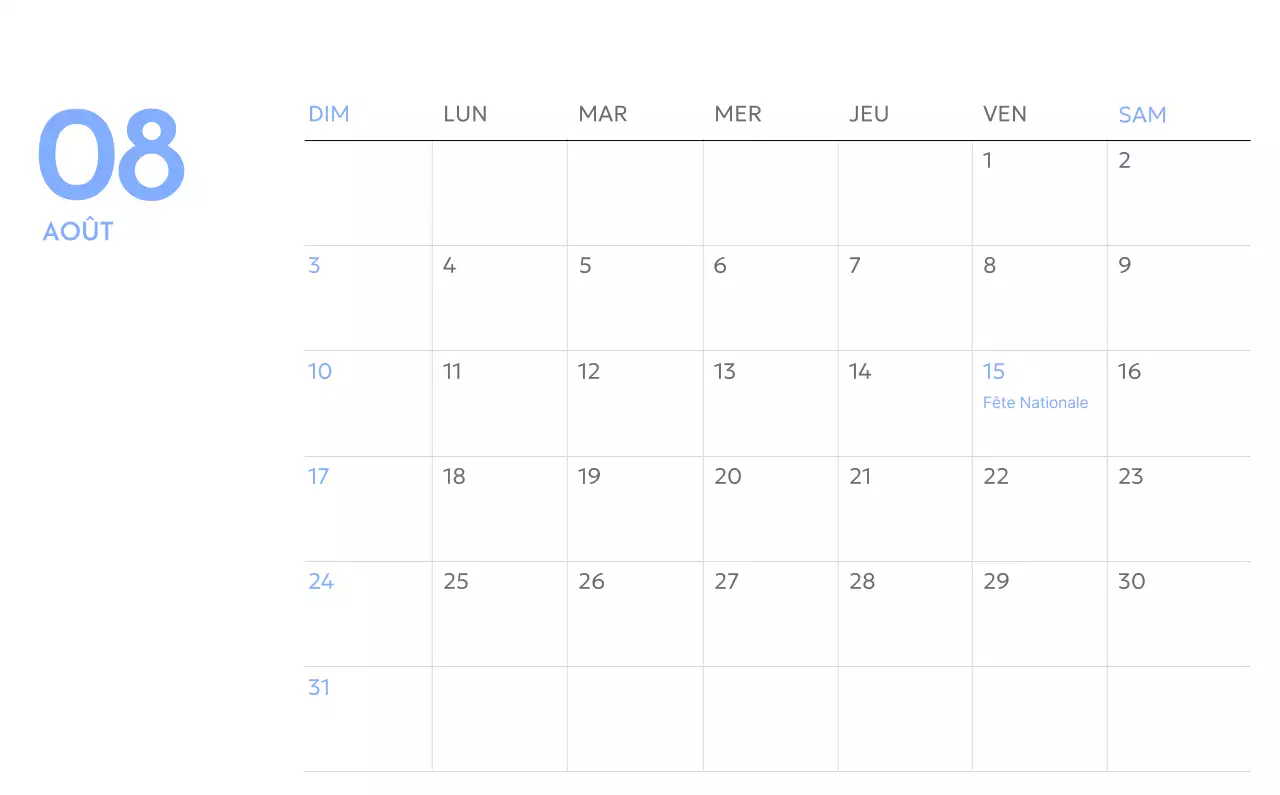 Calendrier photo de suivi des objectifs avec une touche de bleu