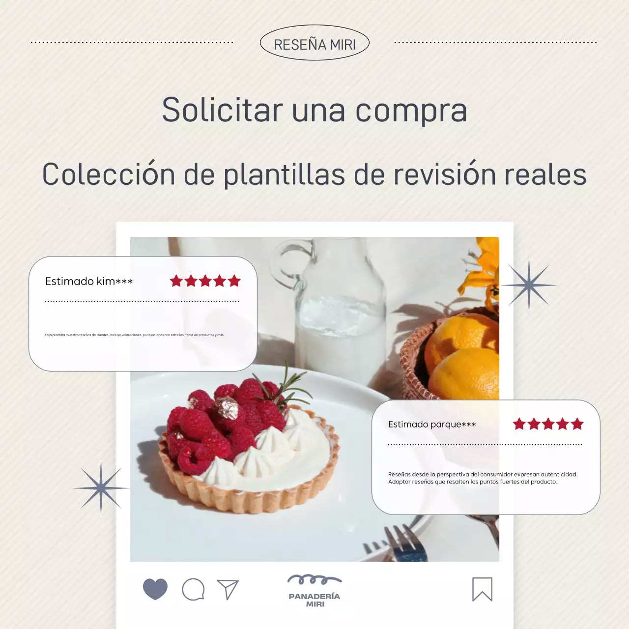 Anuncio de revisión simple en azul marino y beige