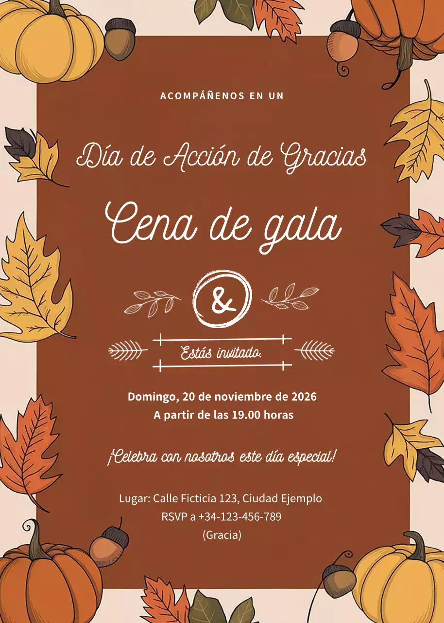 Invitación rústica marrón de Acción de Gracias