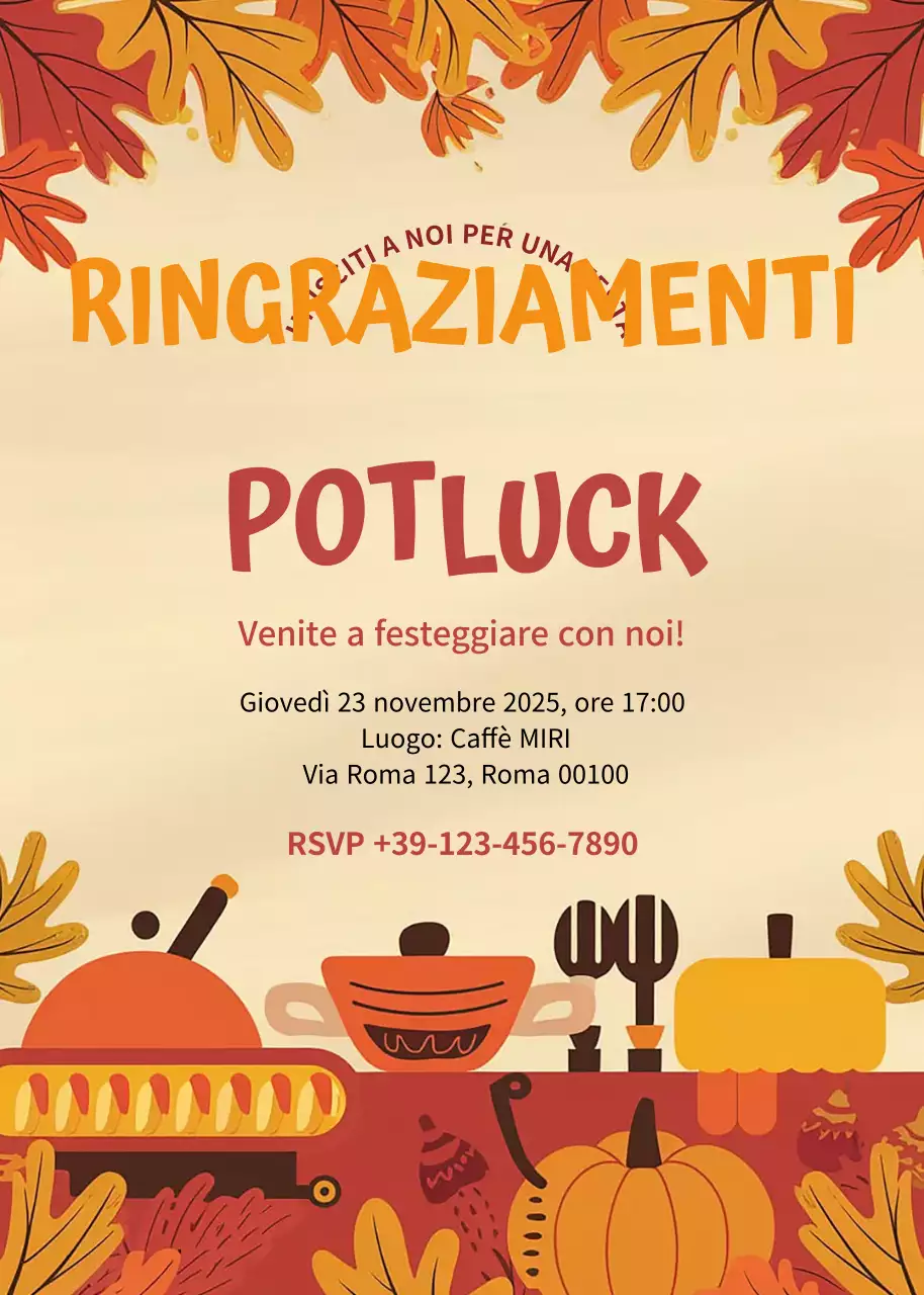 Invito al Ringraziamento rustico arancione beige