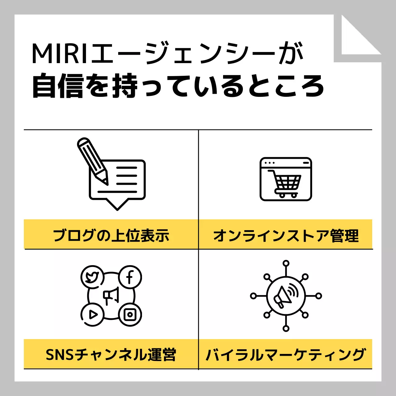 黄色 シンプル マーケティング チラシ Instagram カルーセル