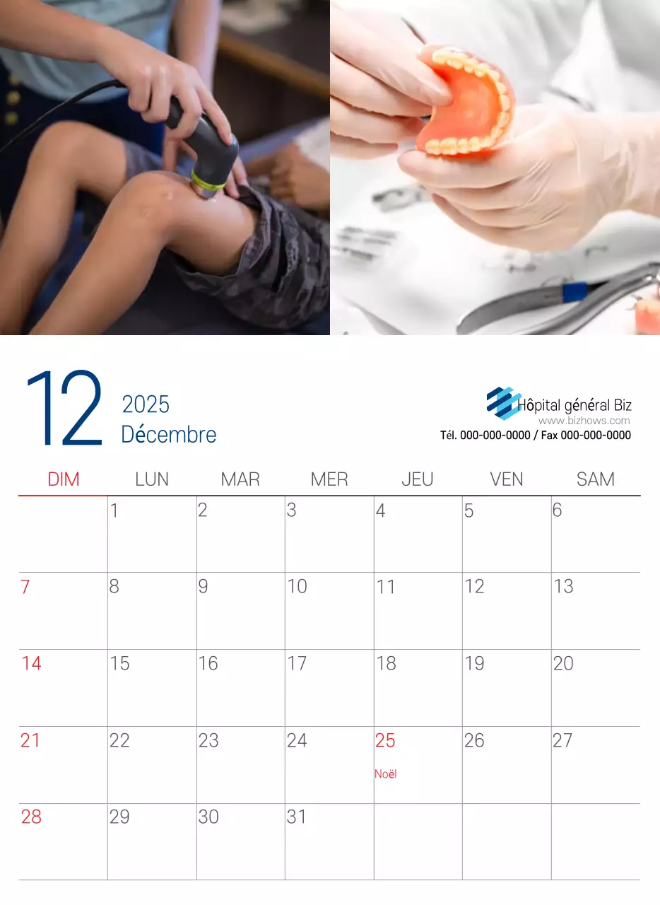 Calendrier promotionnel d'hôpital simple blanc marine