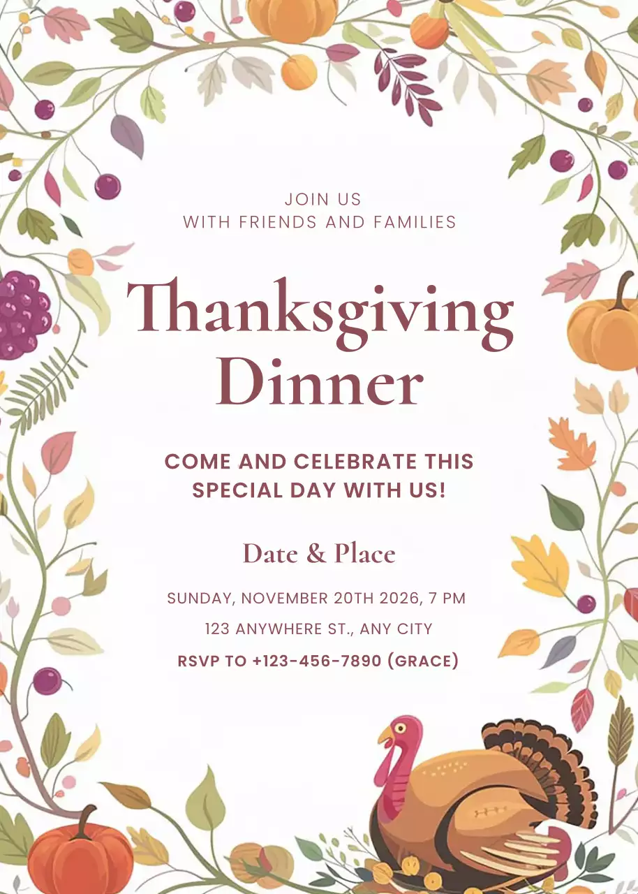 Beige Traditional Thanksgiving Invitation Poster
