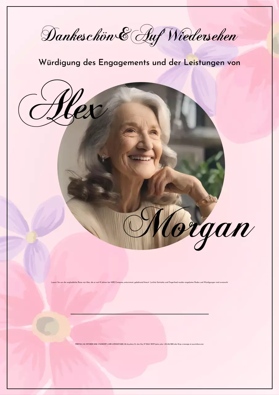 rosa elegante Einladung zum Ruhestand