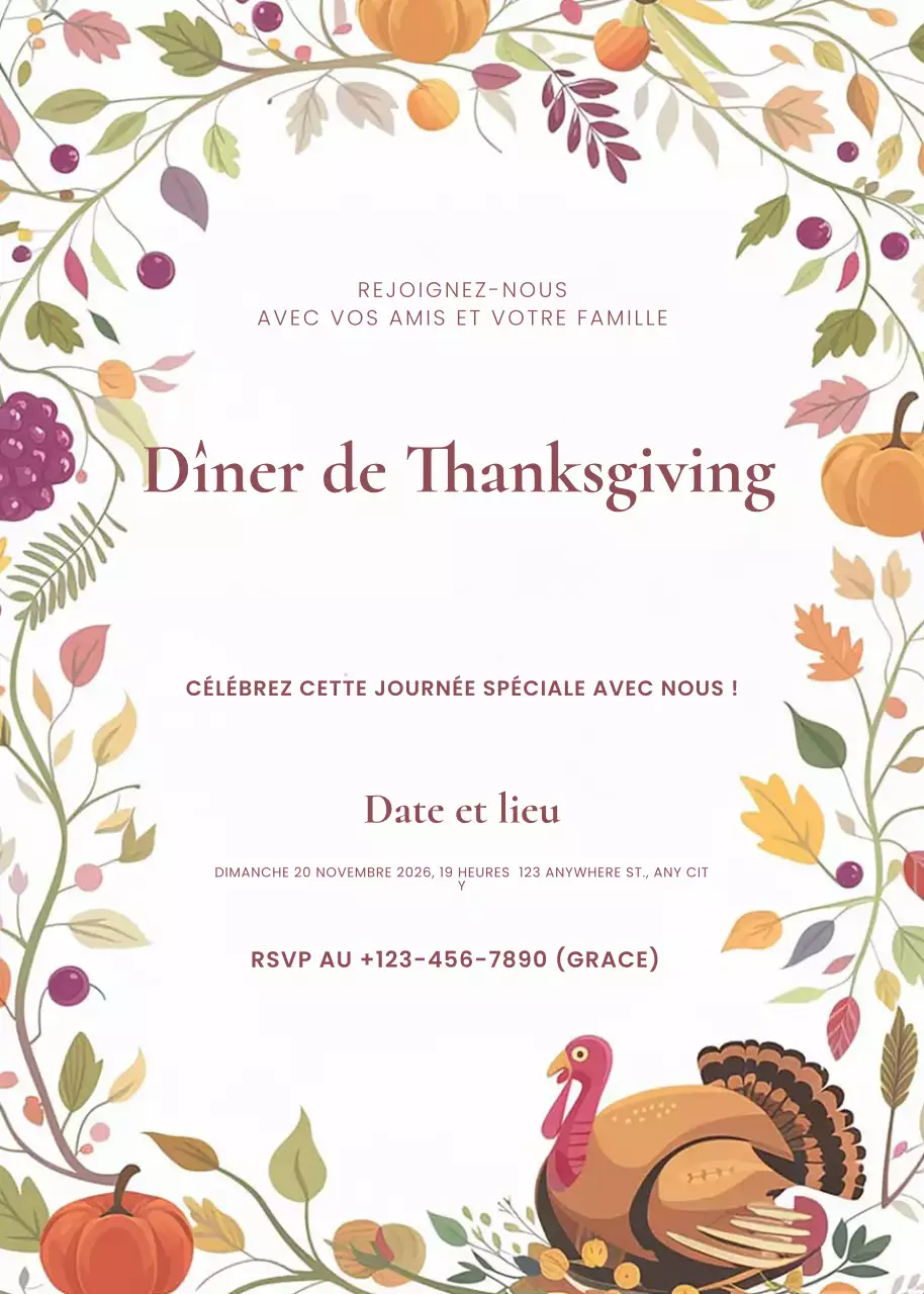 invitation classique beige pour Thanksgiving