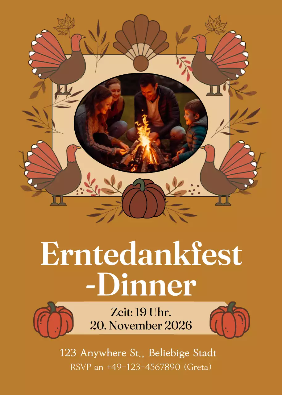 braune traditionelle Thanksgiving-Einladung