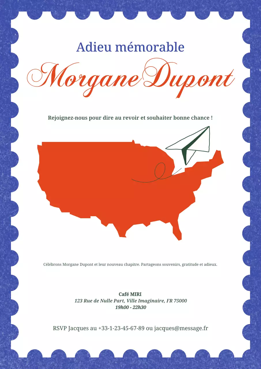 invitation d'adieu classique bleue