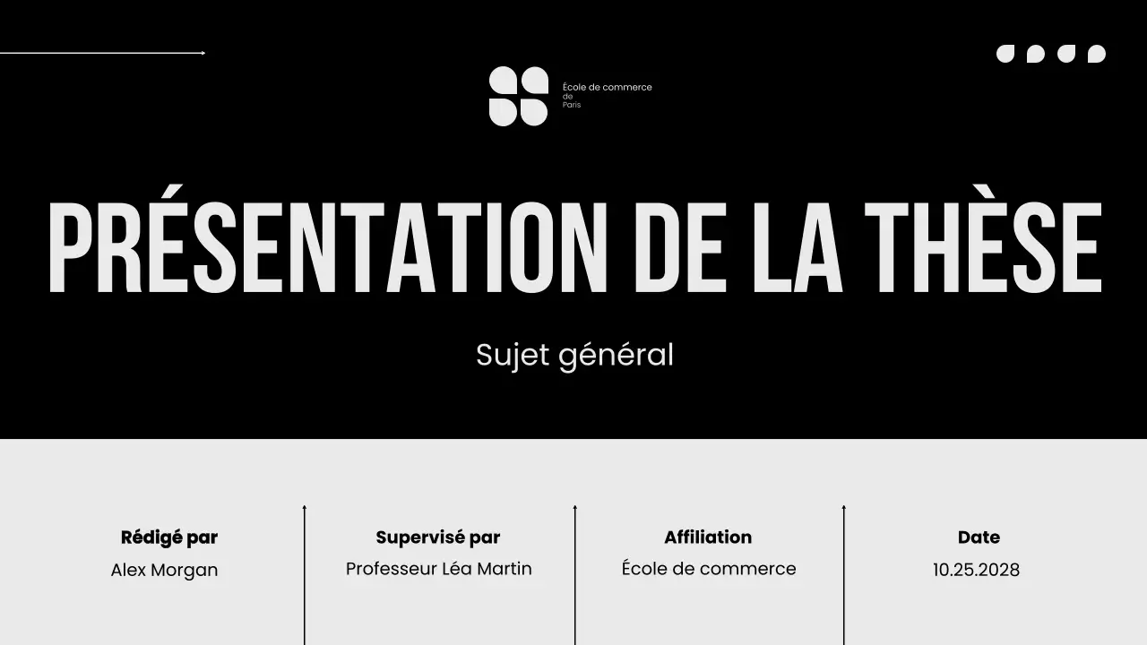 Publicité de thèse minimale en noir et blanc