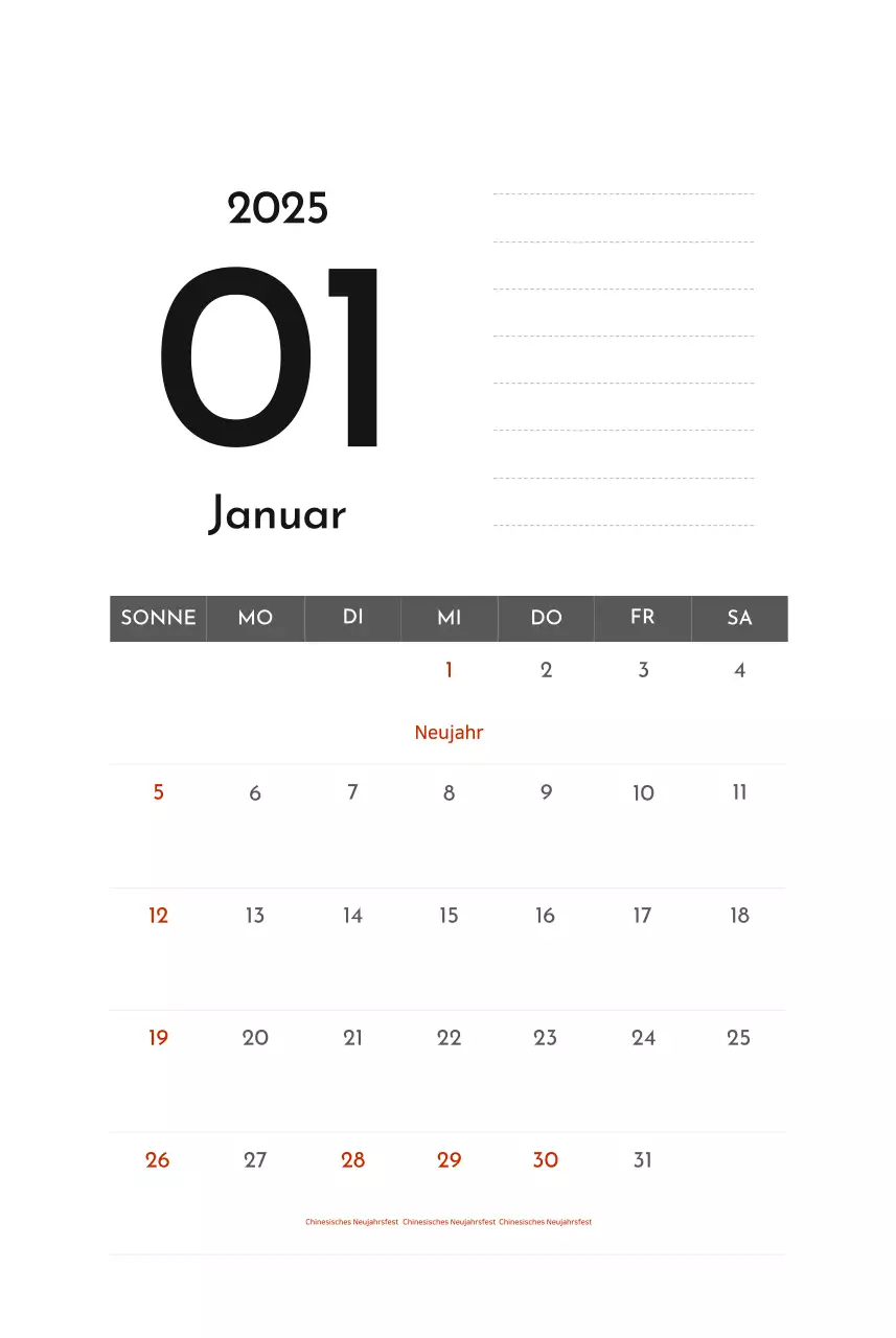 Grauer einfacher Unternehmenskalender