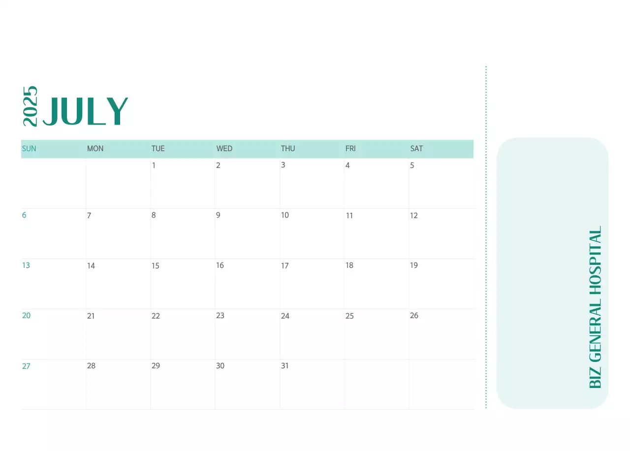 Kalender rumah sakit dalam bingkai foto hijau