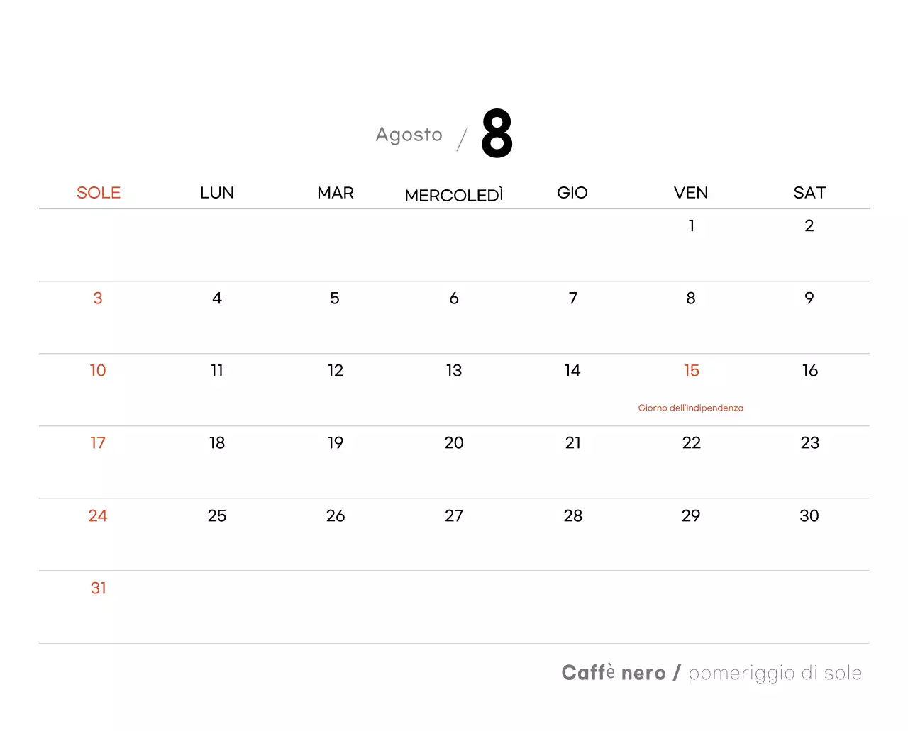 Calendario grigio minimalista