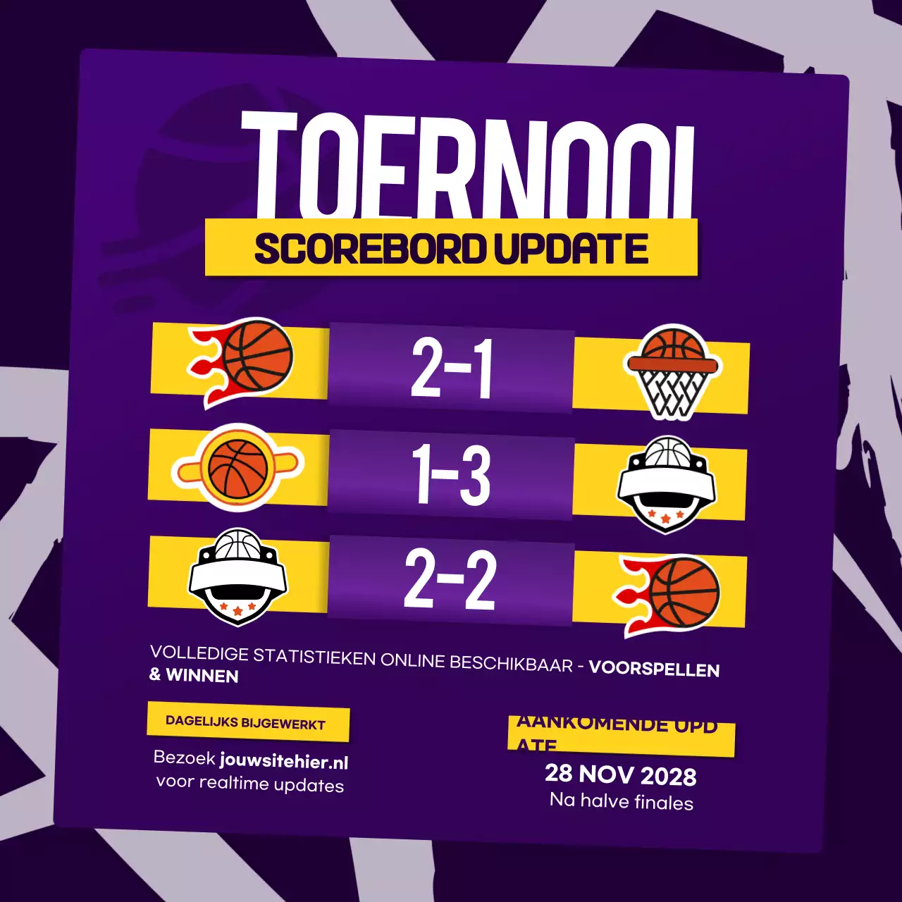 Paars en Geel Sporttoernooi Leaderboard Instagram Post