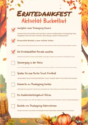 warme orangefarbene Thanksgiving-Aktivitäten Bucketlist