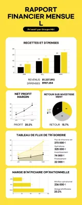 Infographie moderne et minimaliste sur les rapports financiers mensuels