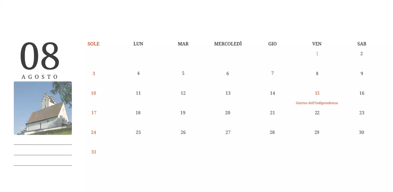 Un calendario fotografico con chiese in dipinti di paesaggio
