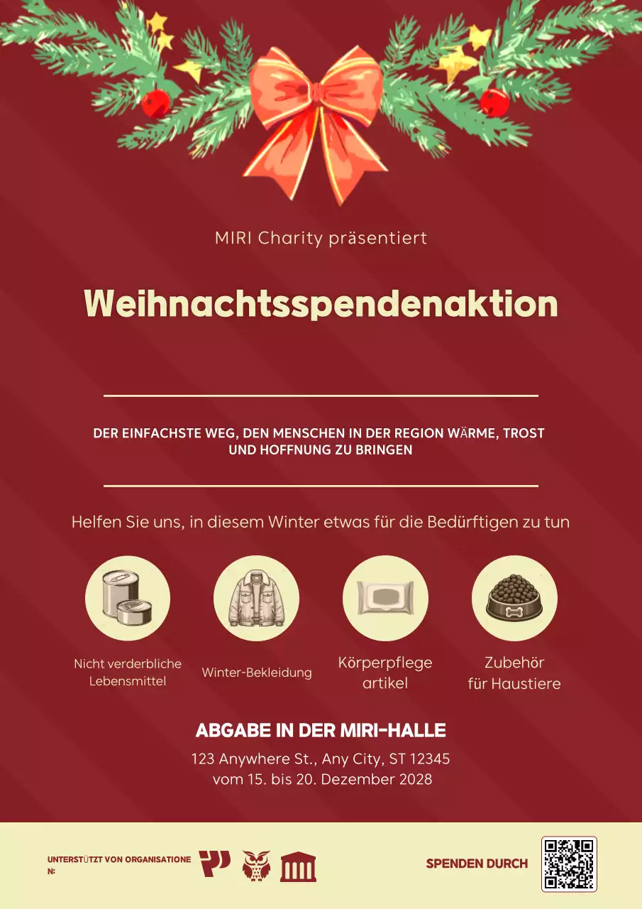Rote Festliche Weihnachtsspendenaktion Ankündigung