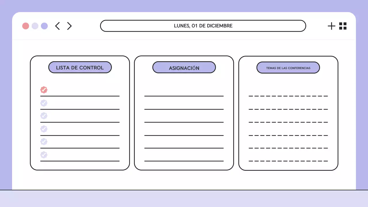 Presentación del orden del día de la clase de ilustración morada