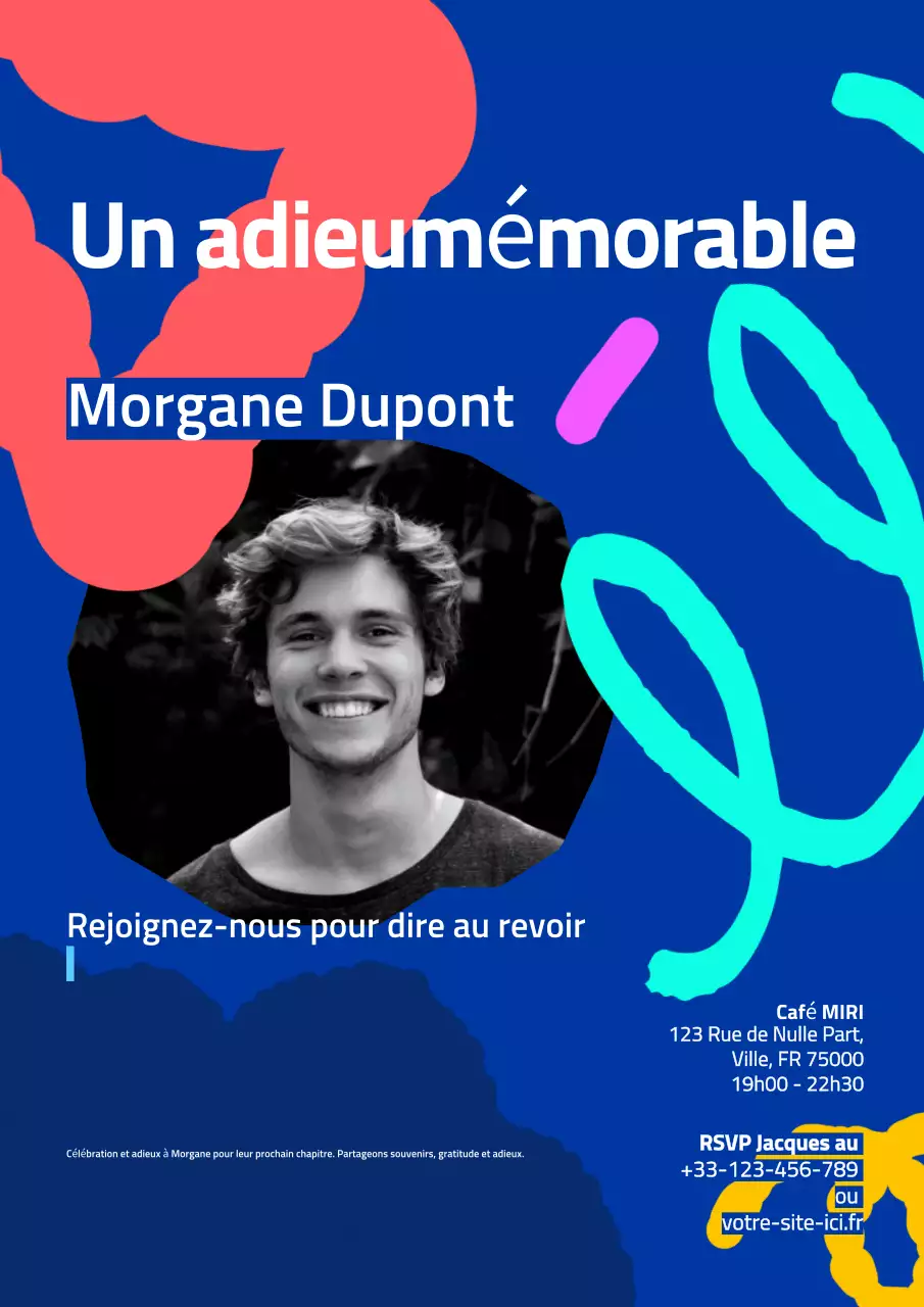 invitation d'adieu moderne bleue