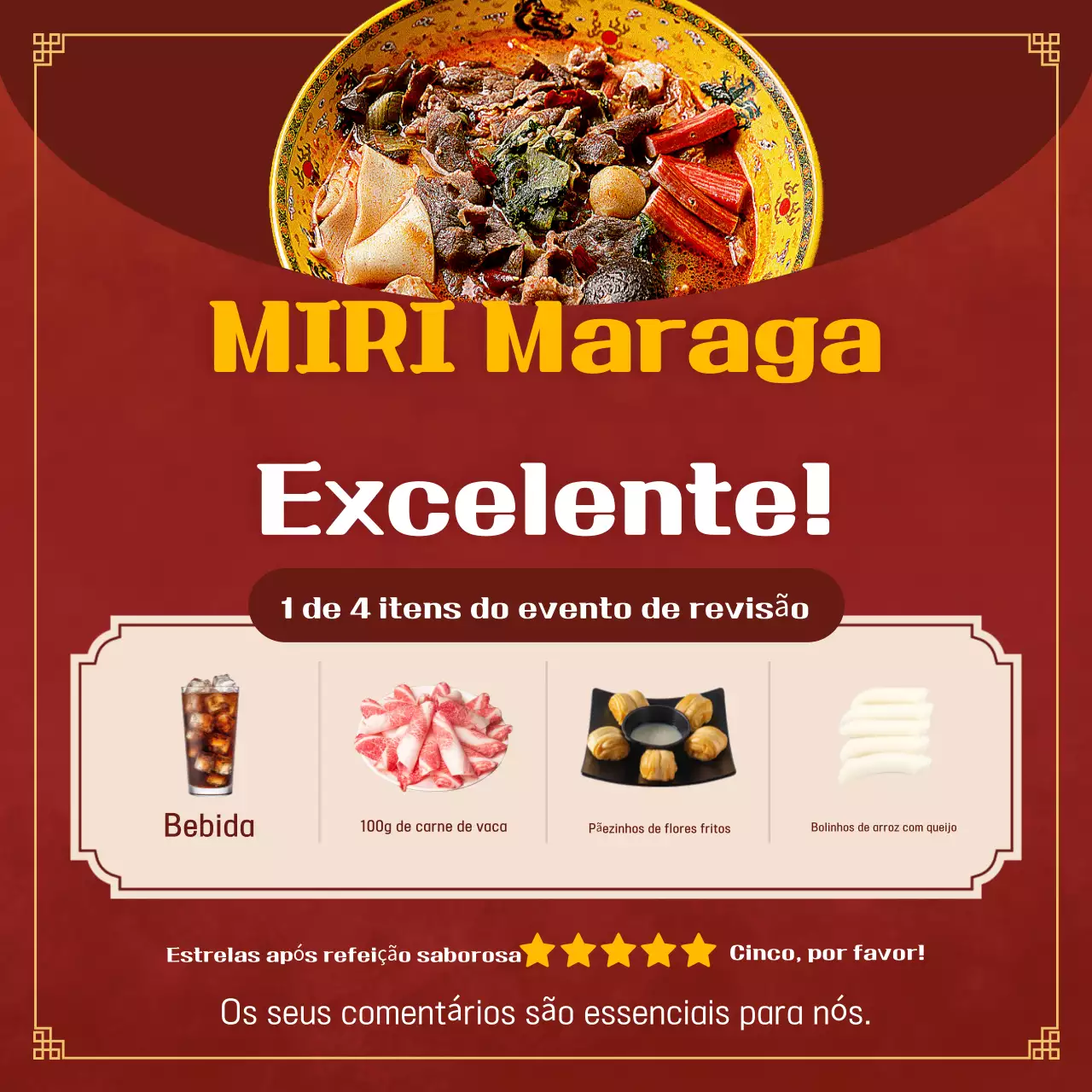 Promover o seu evento de revisão de comida tradicional vermelha