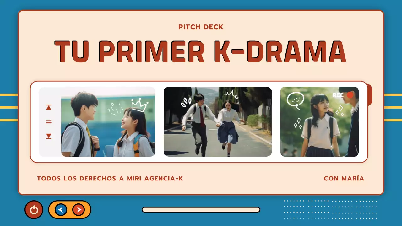 beige azul retro drama presentación