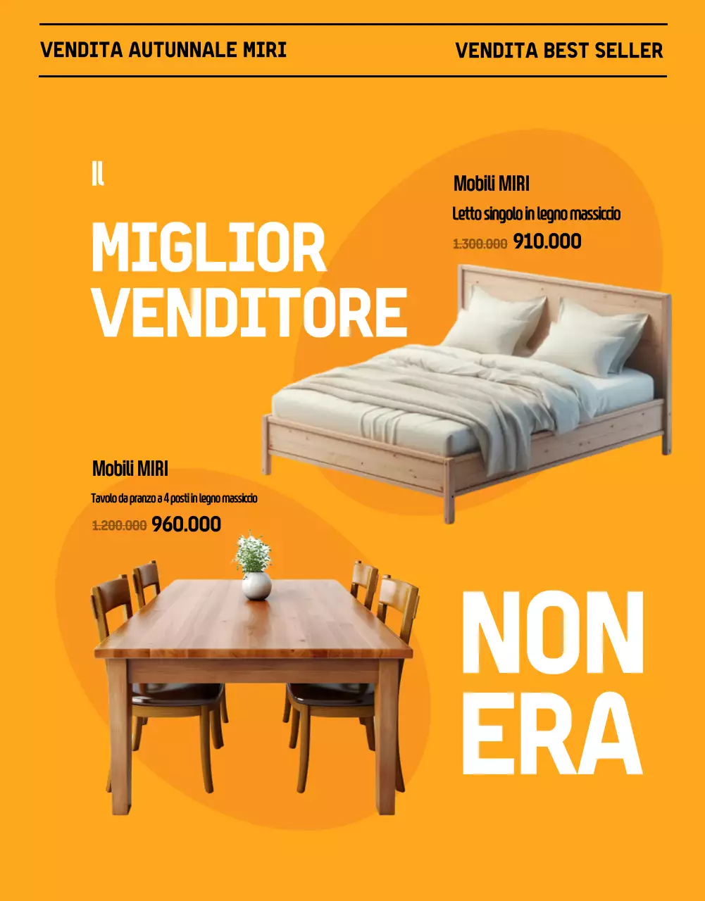 Promuovete una vendita di mobili autunnali moderni in nero e arancione