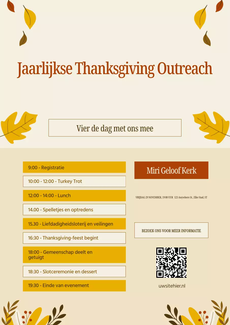 Oranje Traditionele Thanksgiving Aankondigingsposter