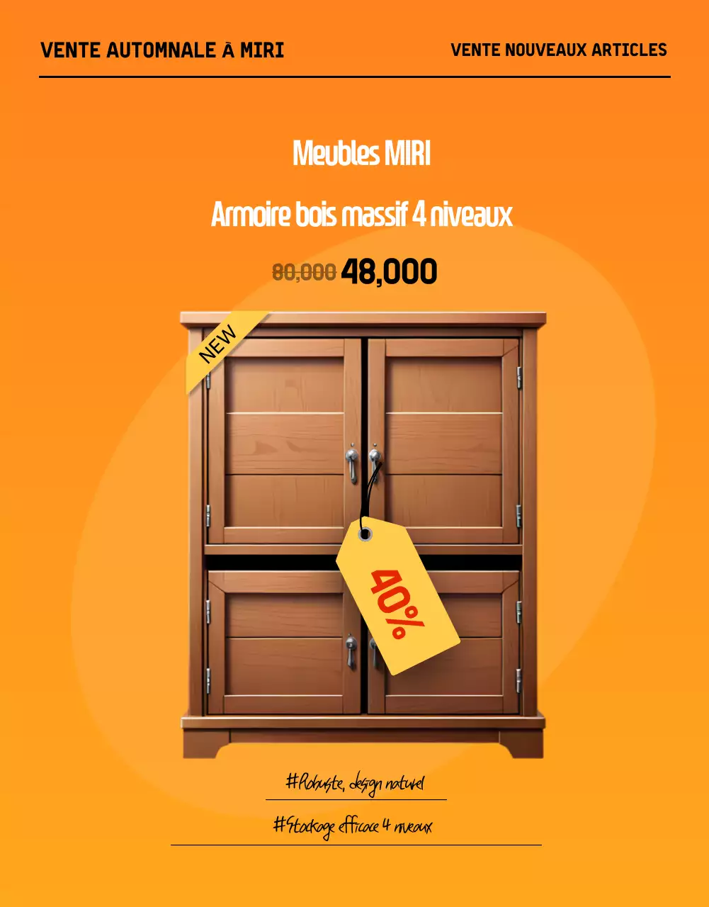 Promouvoir une vente de meubles d'automne modernes en noir et orange