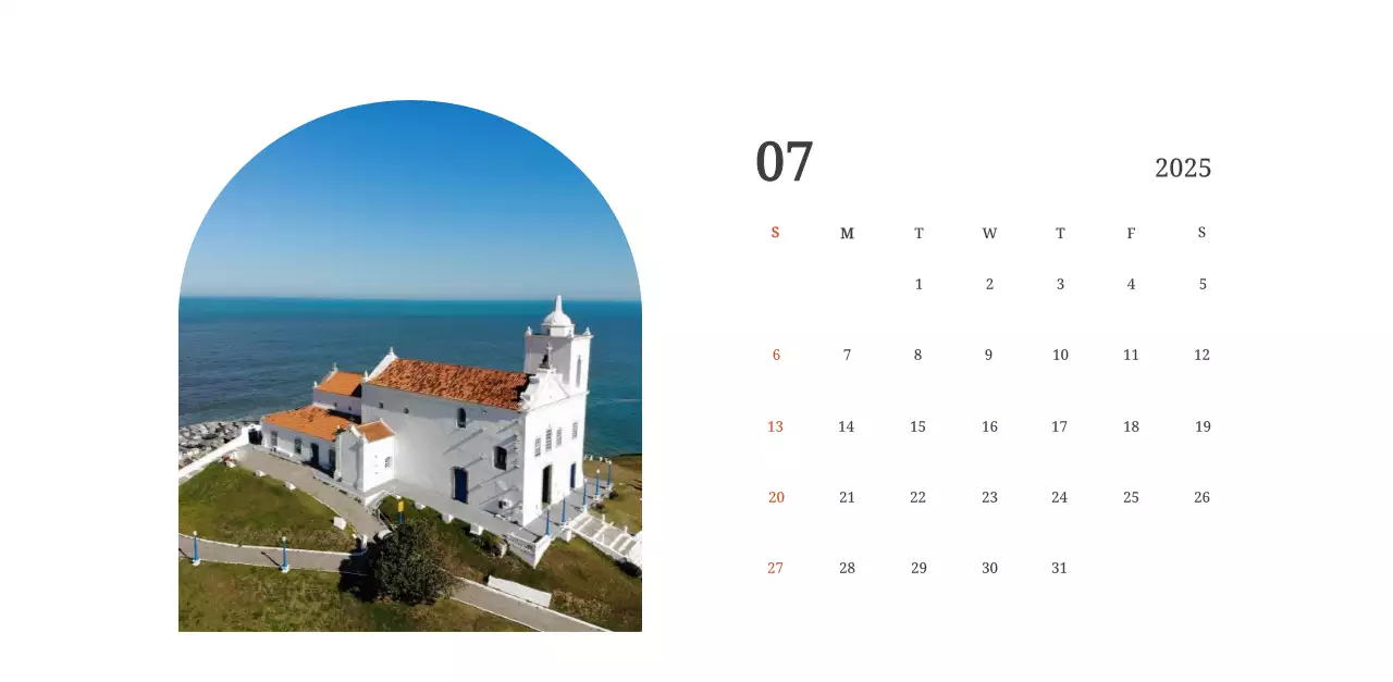 Un calendario fotografico con chiese in dipinti di paesaggio